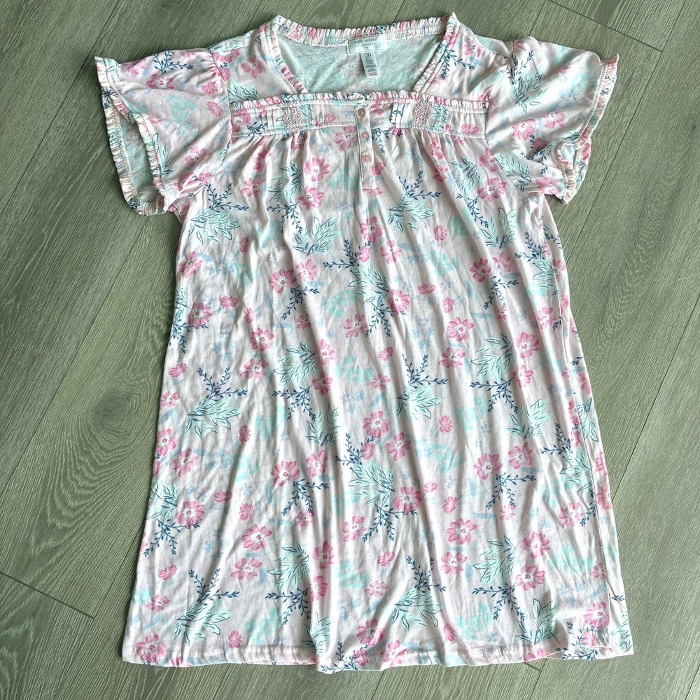 Kathy Ireland Sleepwear Pink Floral Nightgown Short Sleeve Lace Trim 1X DM1032